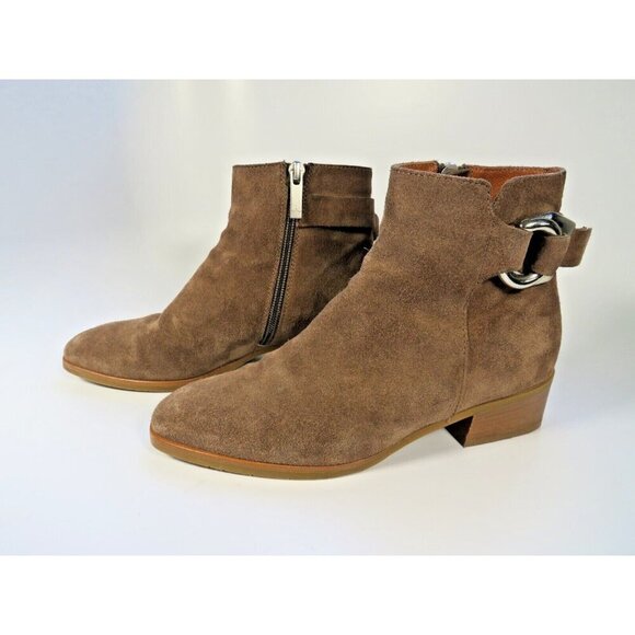 Aquatalia Brown Suede Buckle Boots Zip Ankle Boho Western Booties Women's 5M - Picture 3 of 13